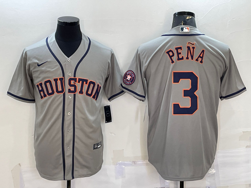 Men's Houston Astros #3 Jeremy Peña Grey With Patch Cool Base Stitched Jersey